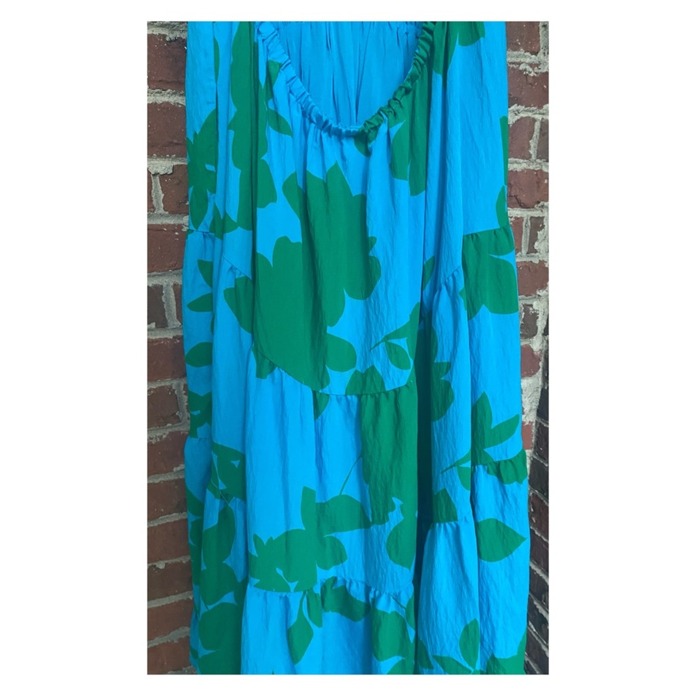 Anthropologie Blue & Green Floral Tiered Midi Dress - Picture 12 of 14